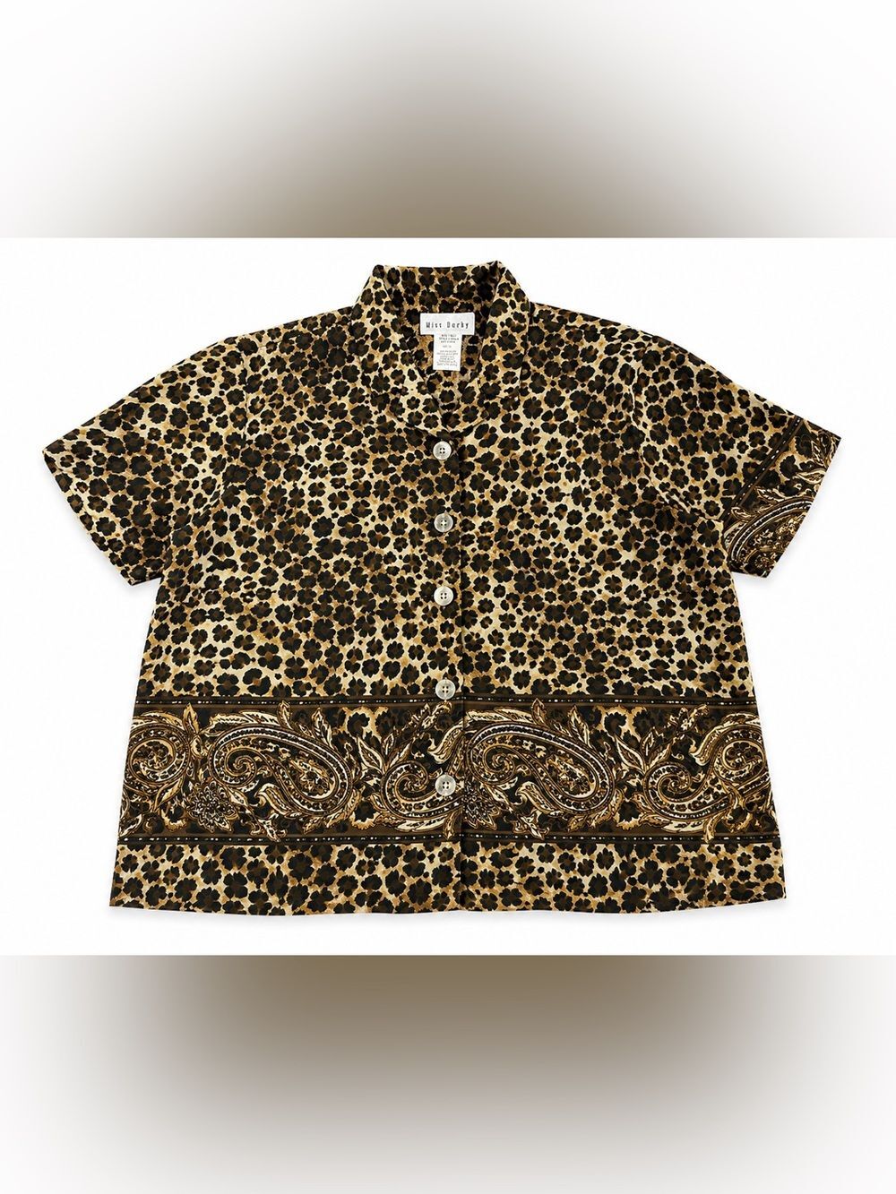 Miss Dorky Womens Size 18 Leopard Animal Print Button Front Blouse Top EUC